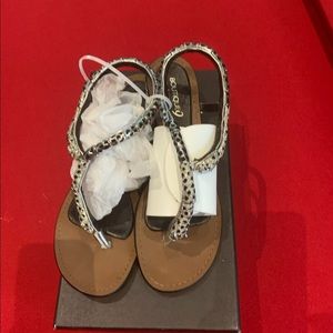 Boutique 9 shiny silver & black sandals- Rhinestone strap/crystal heel